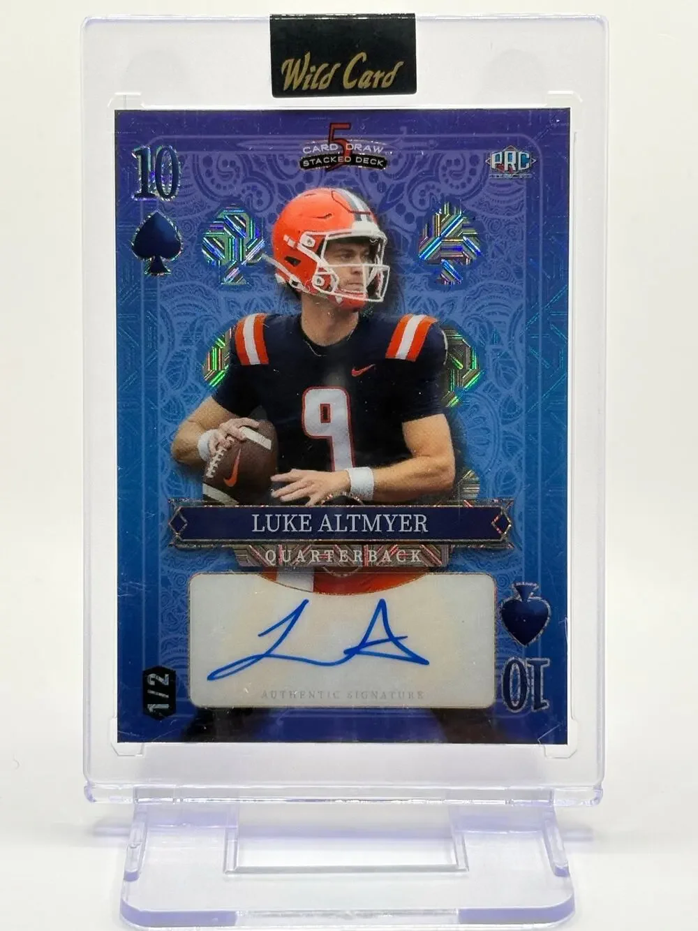 2024 Wild Card Draw Luke Altmyer Rookie 10 Spades Blue Auto 1/2 SP Detroit Lions